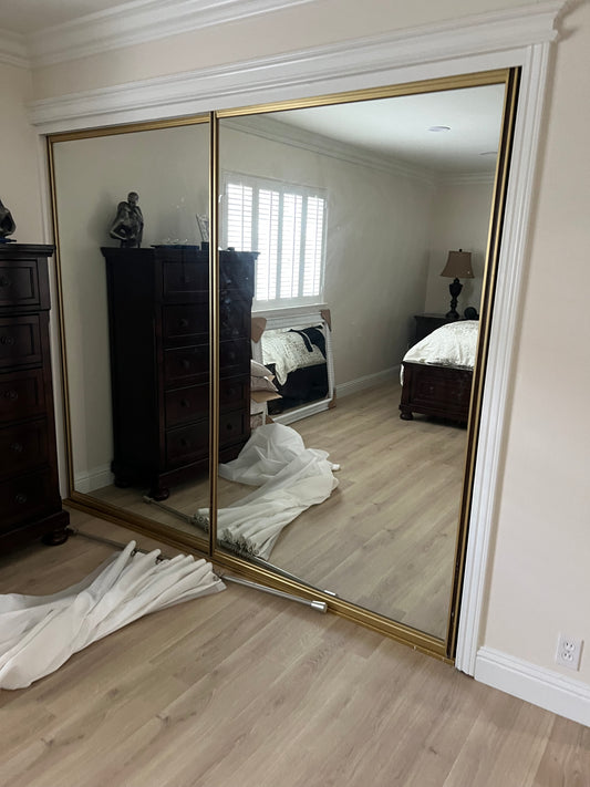Satin Brass Sliding Mirror Closet Door Set